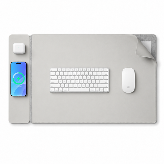 Wireless Charging Desk Mat XL, 15W Fast Charge Mouse Pad with Detachable Magnetic Charging Panel & Document Pocket