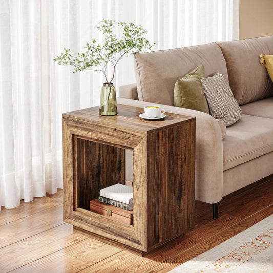 End Table, Rustic Wood 2-Tier