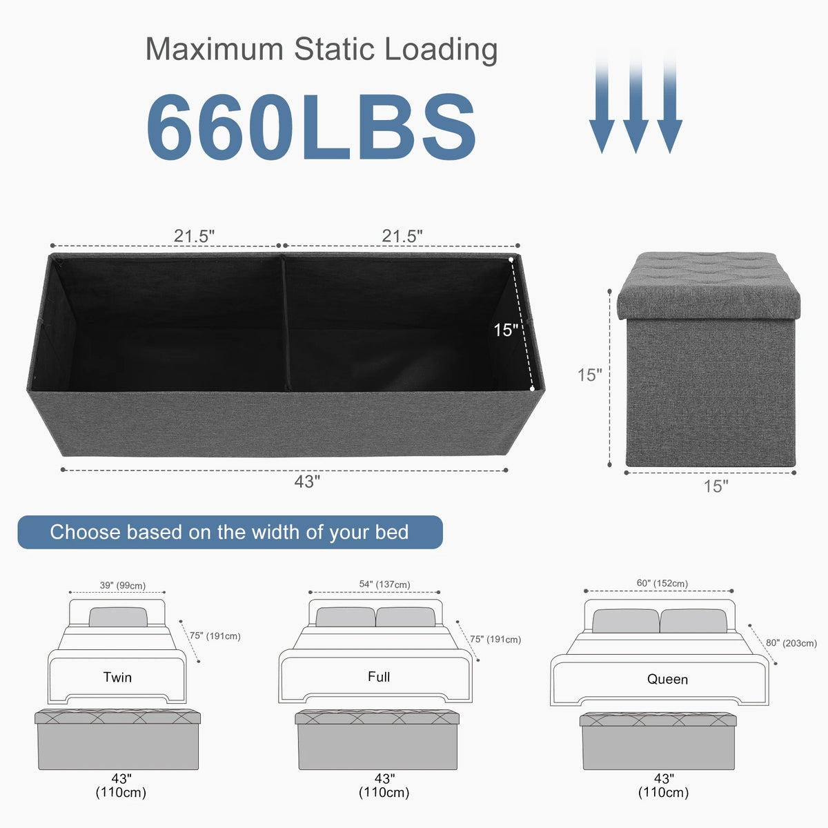 Storage Ottoman, Folding Linen 43"