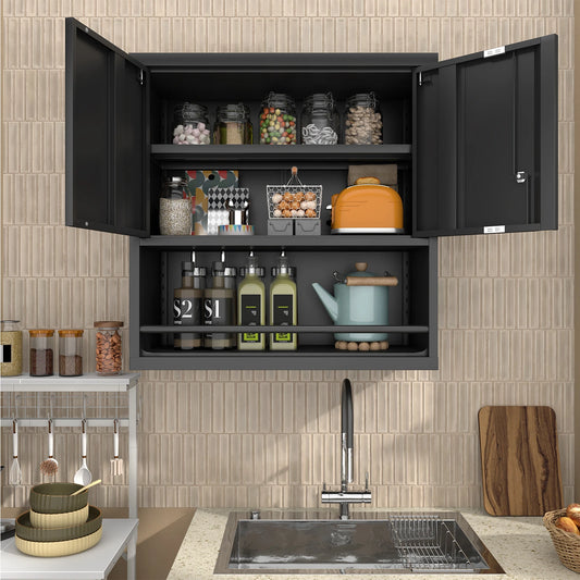 Wall Mounted Lockable Steel Storage Cabinet with Adjustable Shelves