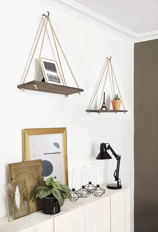 Floating Wall Shelf, Macrame Triangle