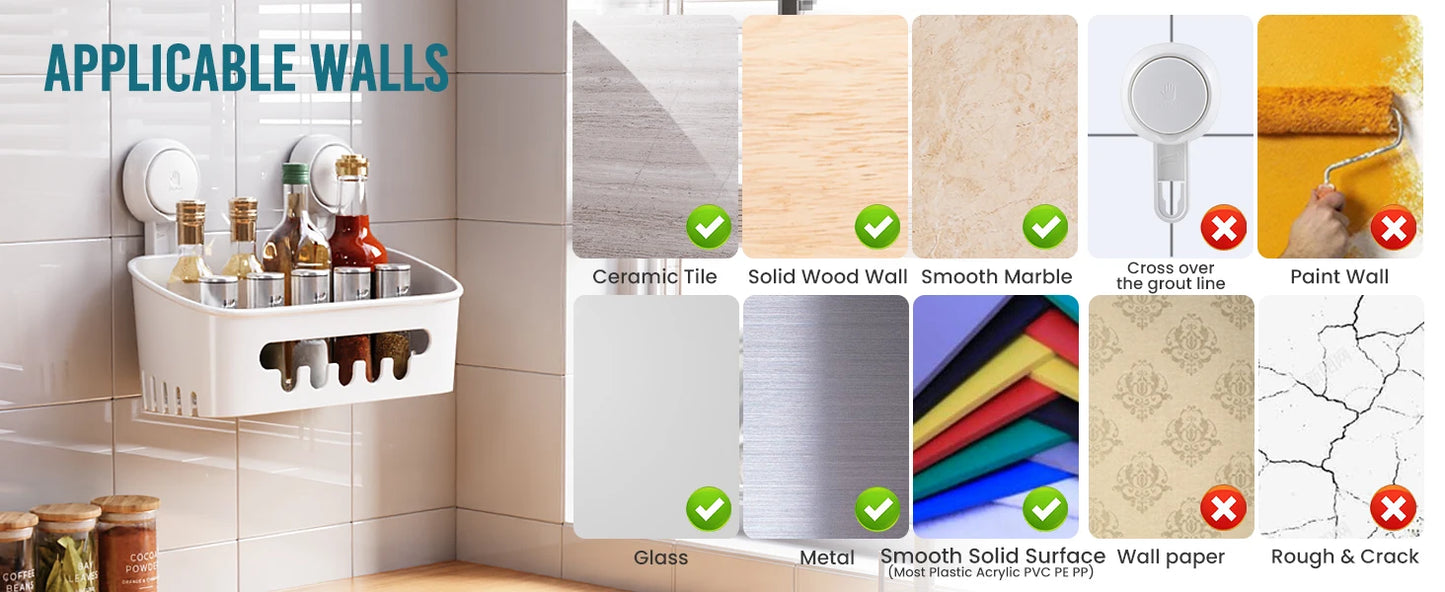 Corner Shower Shelf – No-Drill Suction Cup Bathroom Storage Basket