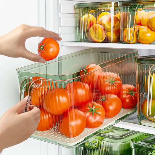 Stackable Refrigerator Storage Box with Lid & Timer