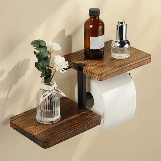 Wall-Mounted Toilet Paper Holder with Shelf