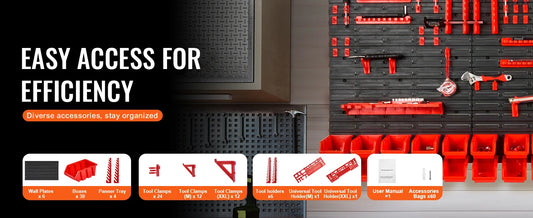 Wall Mounted Storage Bins with Wall Panel & Hooks | 30 or 48 Bin Parts Rack Organizer