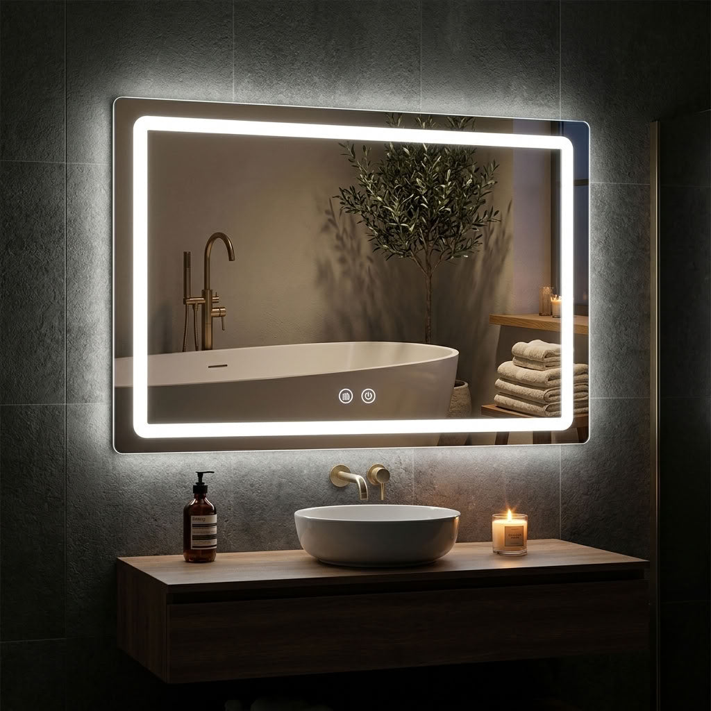 LED Bathroom Mirror, Wall-Mounted Anti-Fog Dimmable