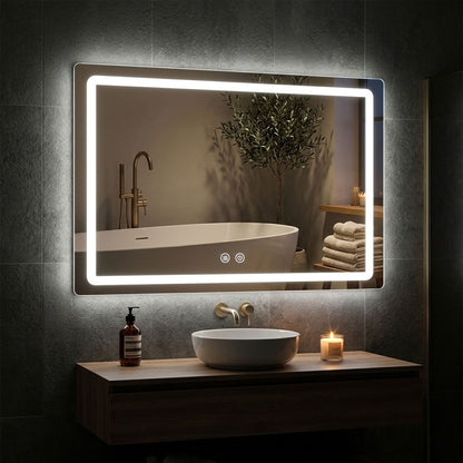 LED Bathroom Mirror, Wall-Mounted Anti-Fog Dimmable