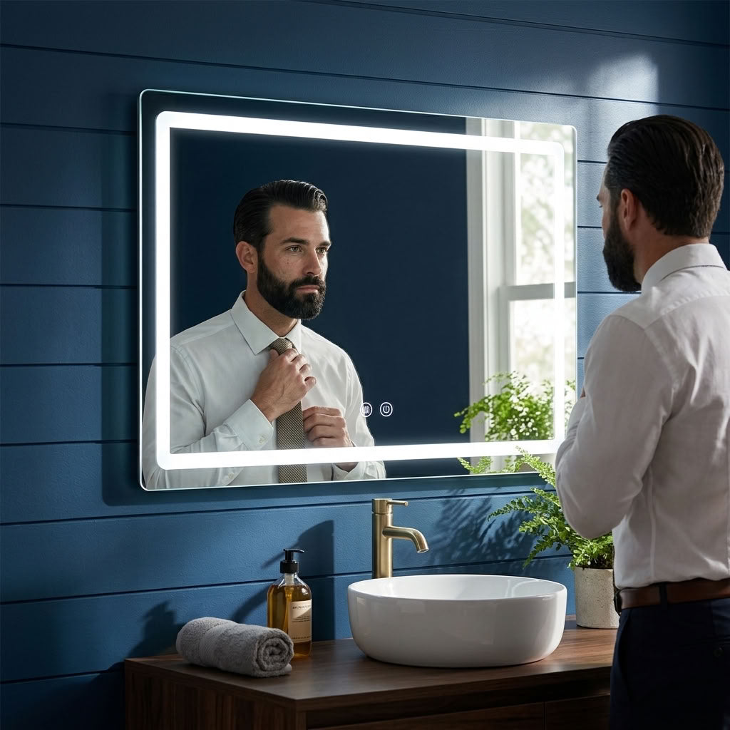 LED Bathroom Mirror, Wall-Mounted Anti-Fog Dimmable