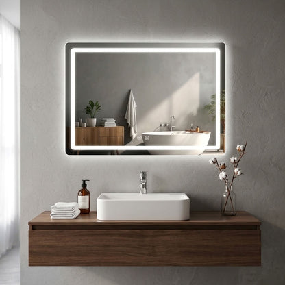 LED Bathroom Mirror, Wall-Mounted Anti-Fog Dimmable