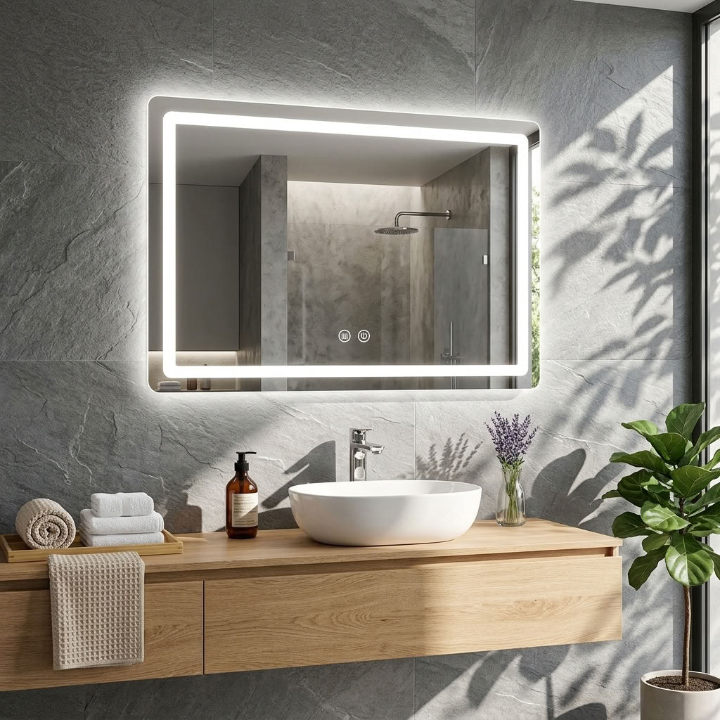 LED Bathroom Mirror, Wall-Mounted Anti-Fog Dimmable