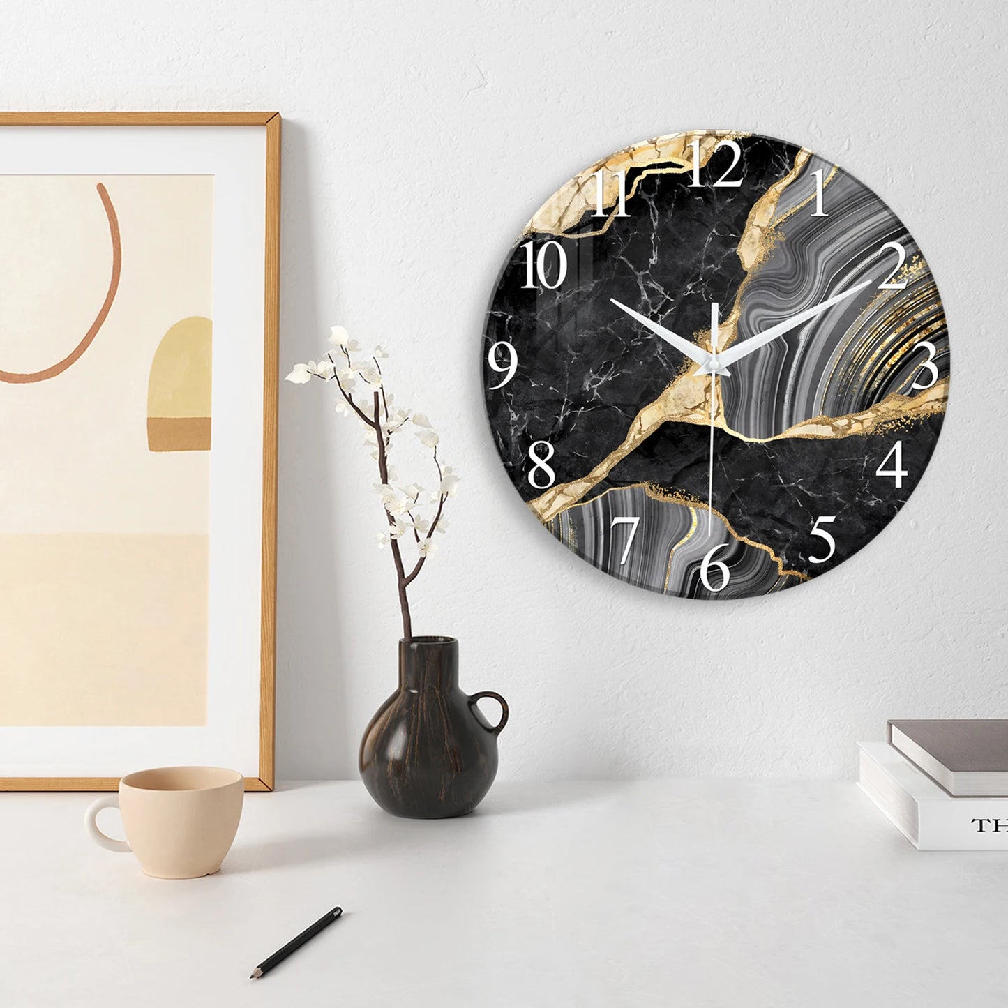 Marble Tempered Glass Wall Clock