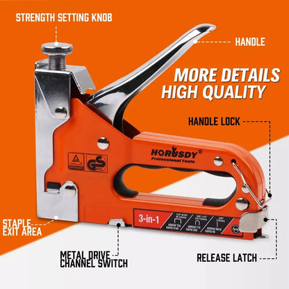 Staple Gun, 3-in-1 Heavy Duty Manual Tacker