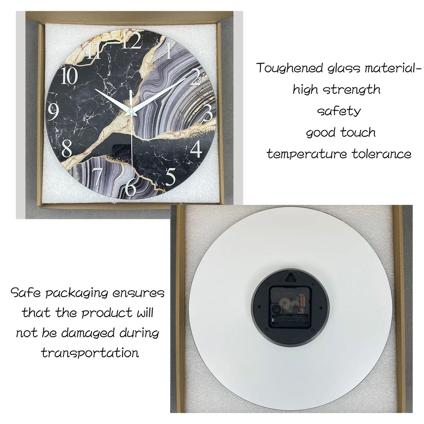 Marble Tempered Glass Wall Clock