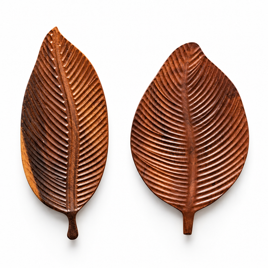 Carved Wood Leaf Serving Tray