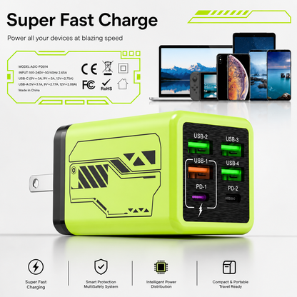 6-Port 240W GaN Wall Hub – USB-C & USB-A Fast Charging