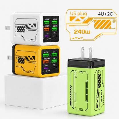 6-Port 240W GaN Wall Hub – USB-C & USB-A Fast Charging