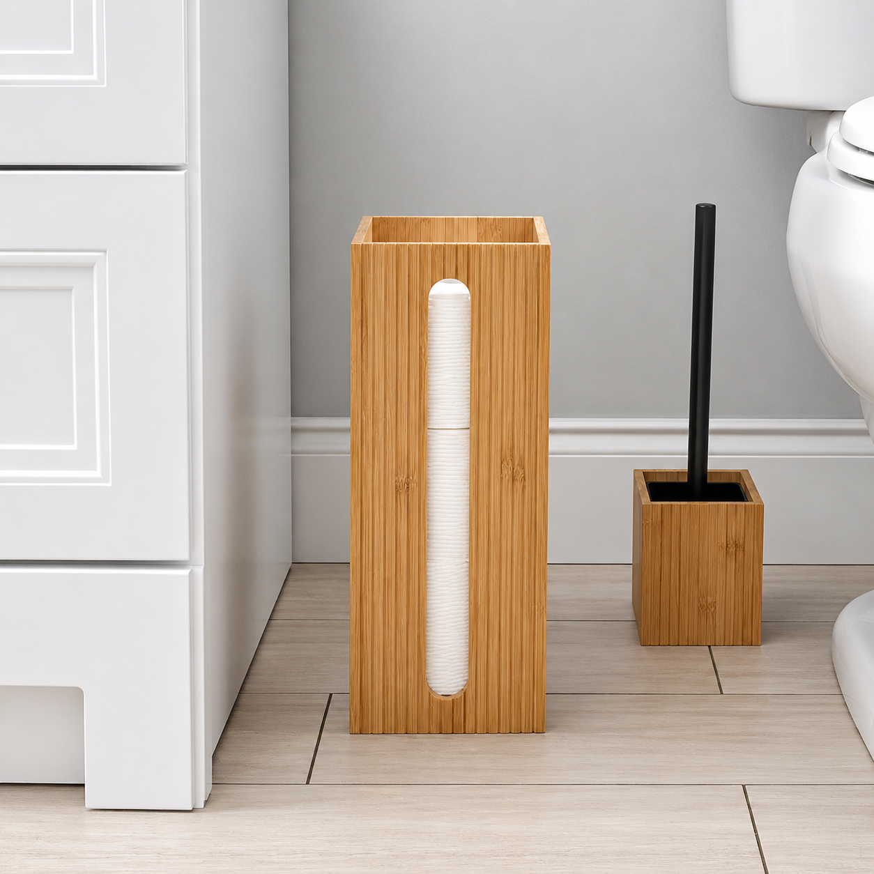 Toilet Brush & Paper Holder Set, Bamboo