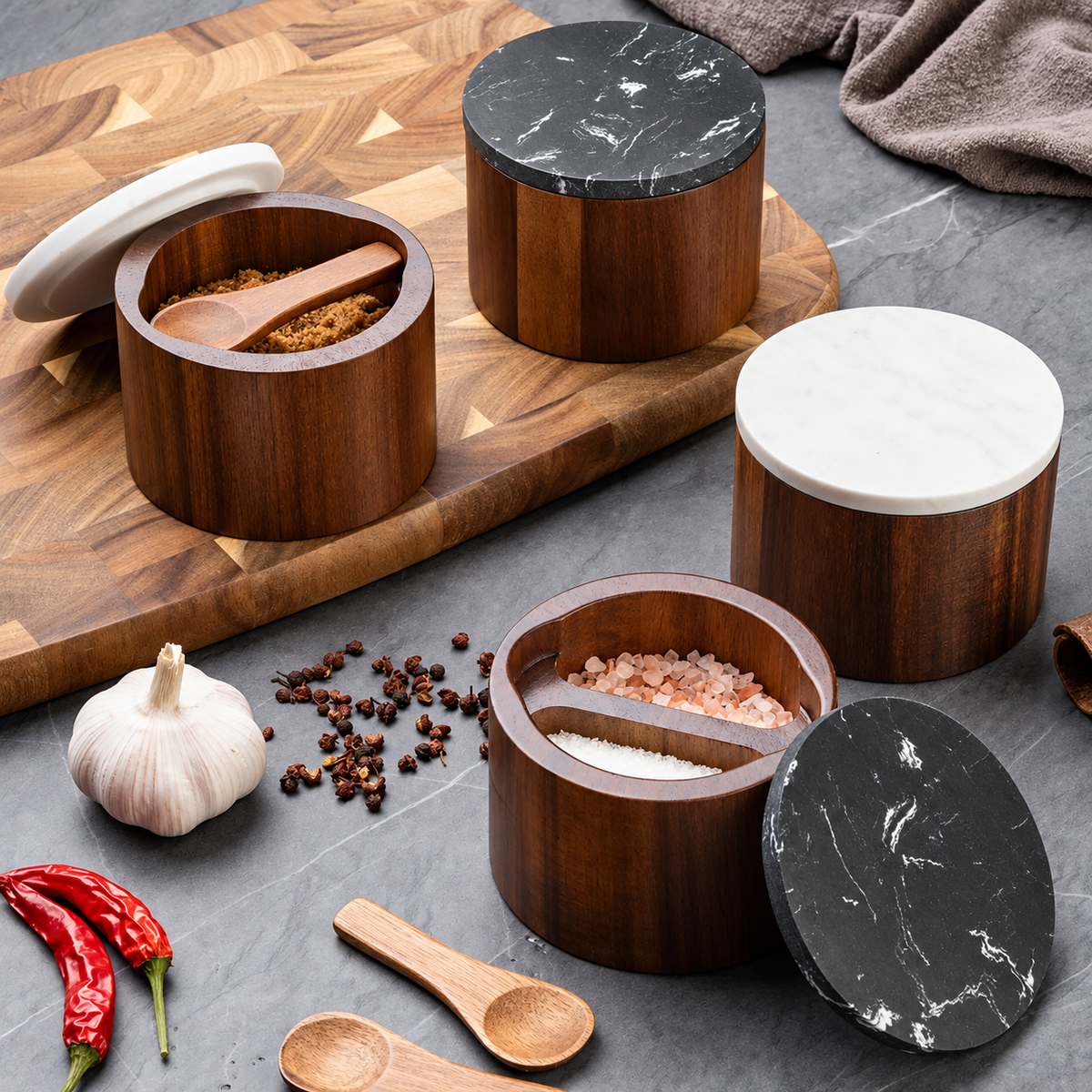 Wood Salt & Spice Container