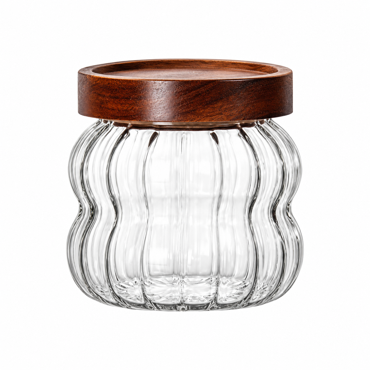 Fluted Glass Storage Jar with Acacia Wood Lid
