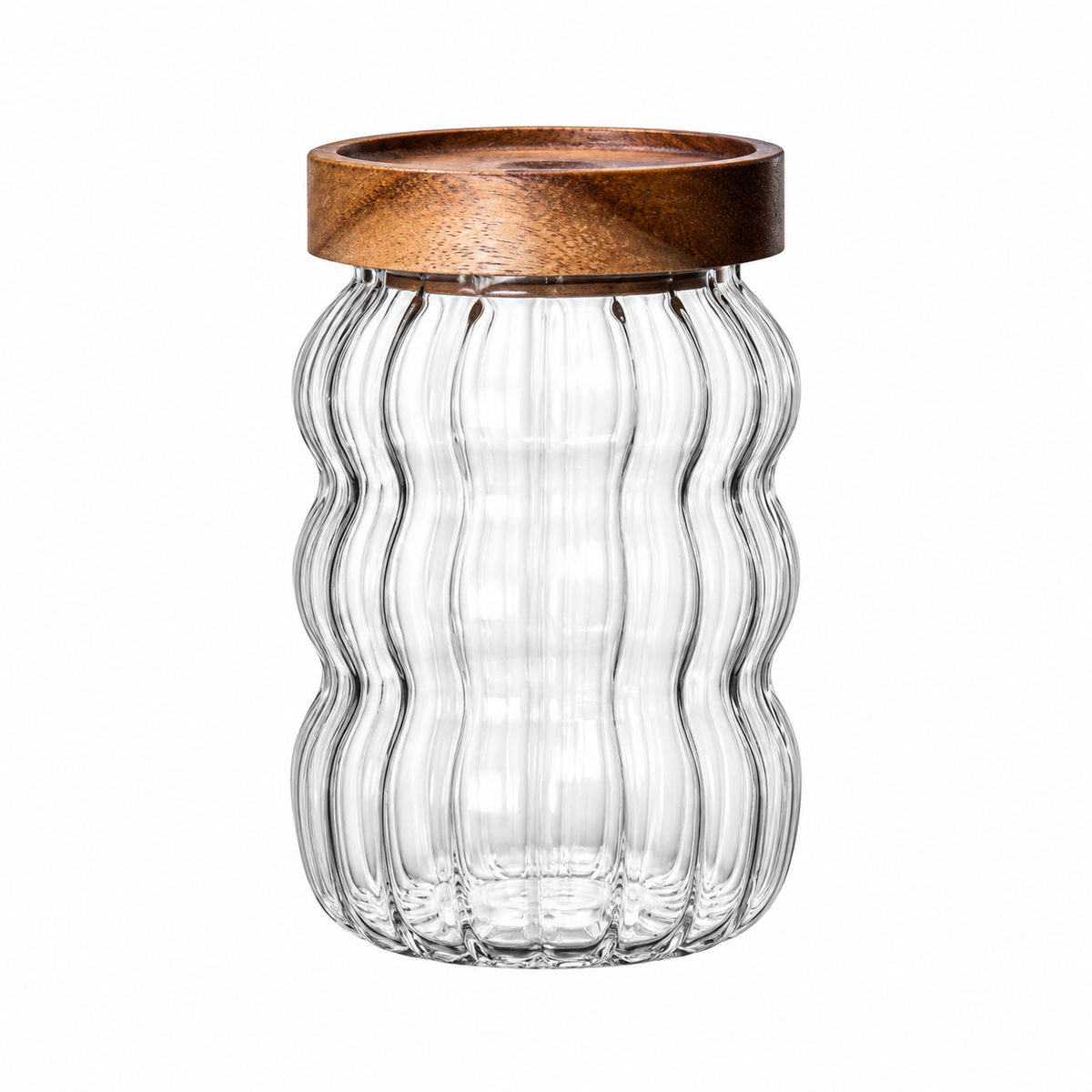Fluted Glass Storage Jar with Acacia Wood Lid