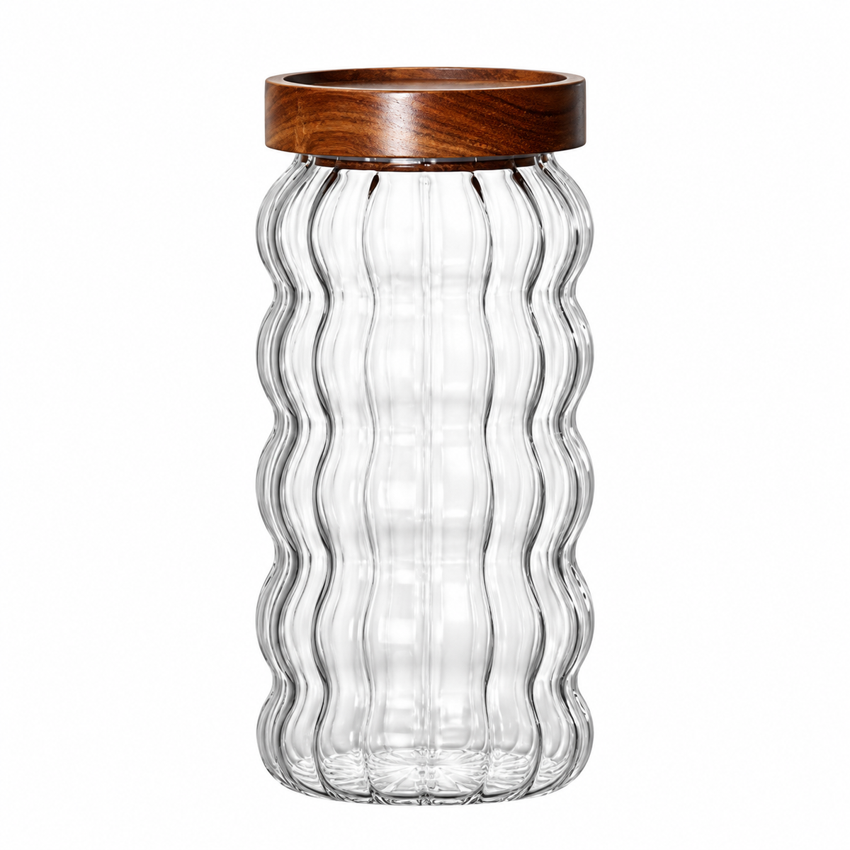 Fluted Glass Storage Jar with Acacia Wood Lid