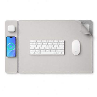 Wireless Charging Desk Mat XL, 15W Fast Charge Mouse Pad with Detachable Magnetic Charging Panel & Document Pocket