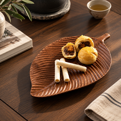 Carved Wood Leaf Serving Tray