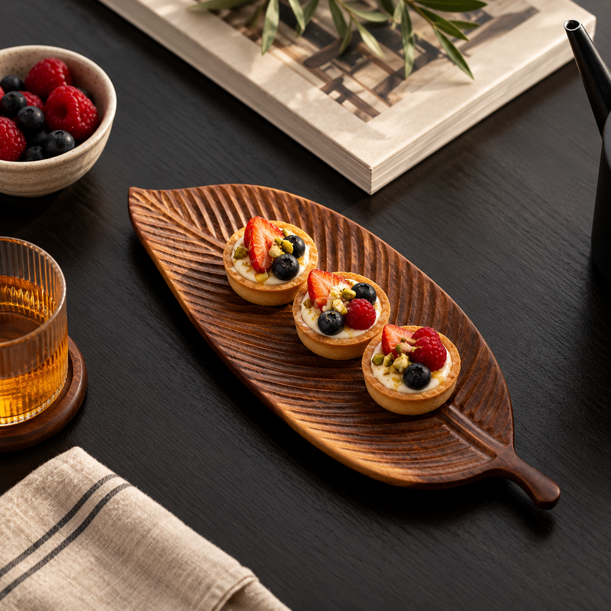 Carved Wood Leaf Serving Tray