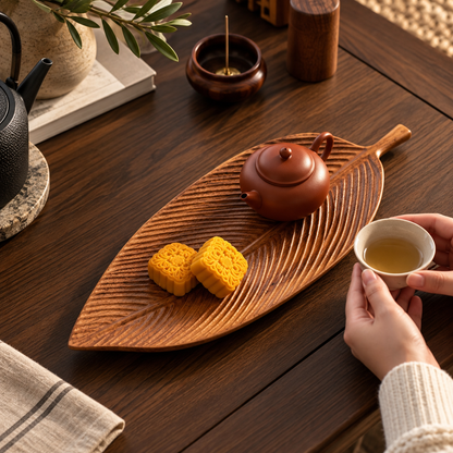 Carved Wood Leaf Serving Tray
