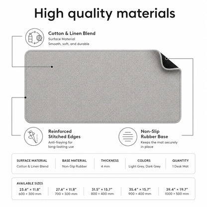 Cotton & Linen Desk Mat – Mouse Pad with Non-Slip Rubber Base