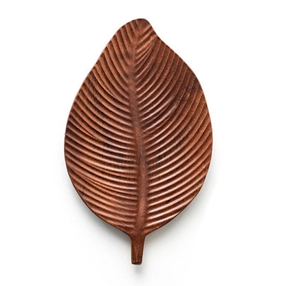 Carved Wood Leaf Serving Tray