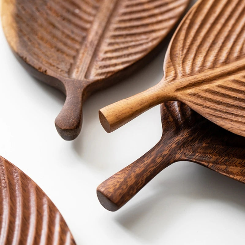 Carved Wood Leaf Serving Tray