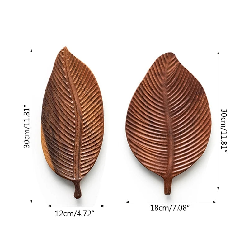 Carved Wood Leaf Serving Tray