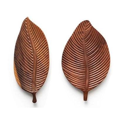 Carved Wood Leaf Serving Tray