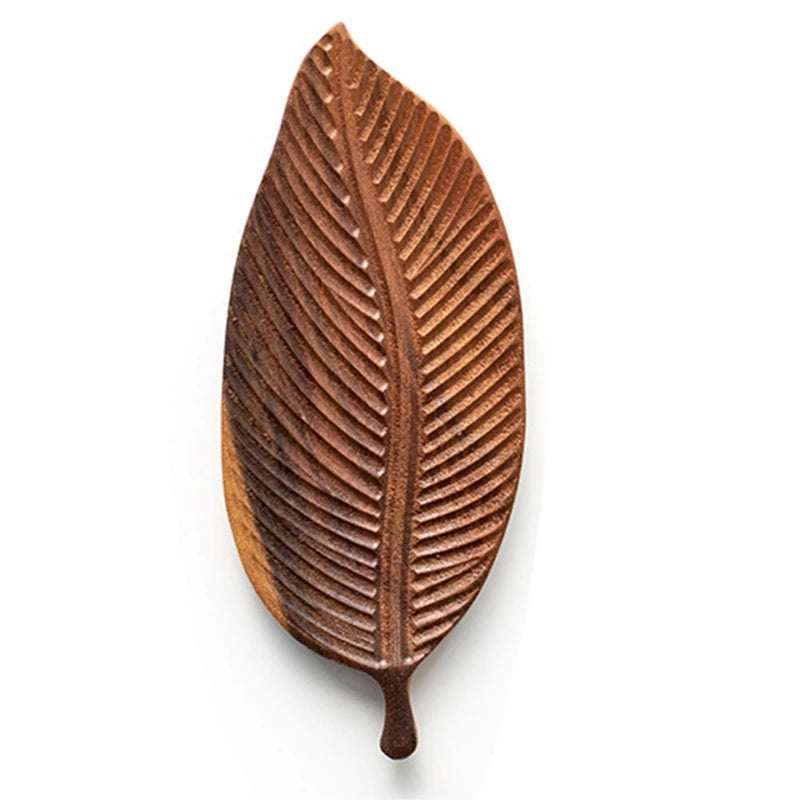 Carved Wood Leaf Serving Tray