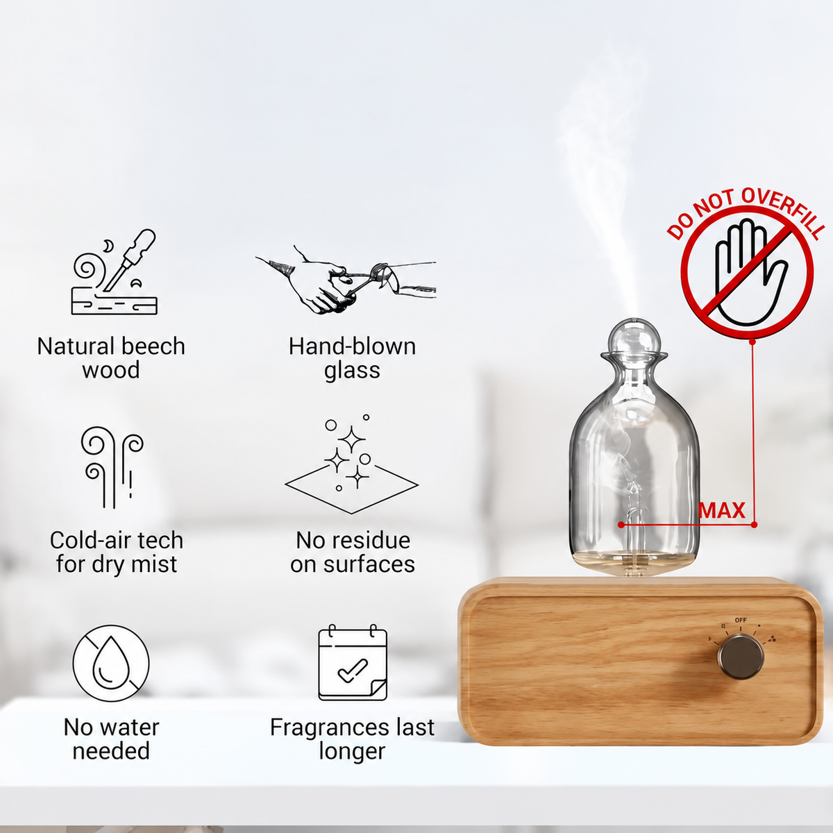 Waterless Glass & Wood Essential Oil Diffuser