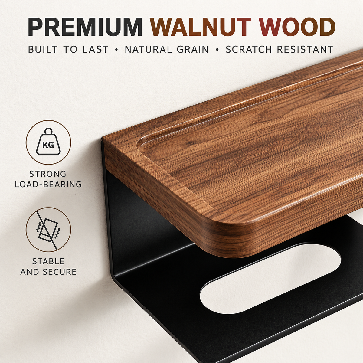 Solid Wood Wall Mounted Toilet Paper Holder with Shelf & Tissue Storage – Bathroom Organizer