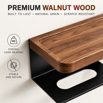 Solid Wood Wall Mounted Toilet Paper Holder with Shelf & Tissue Storage – Bathroom Organizer