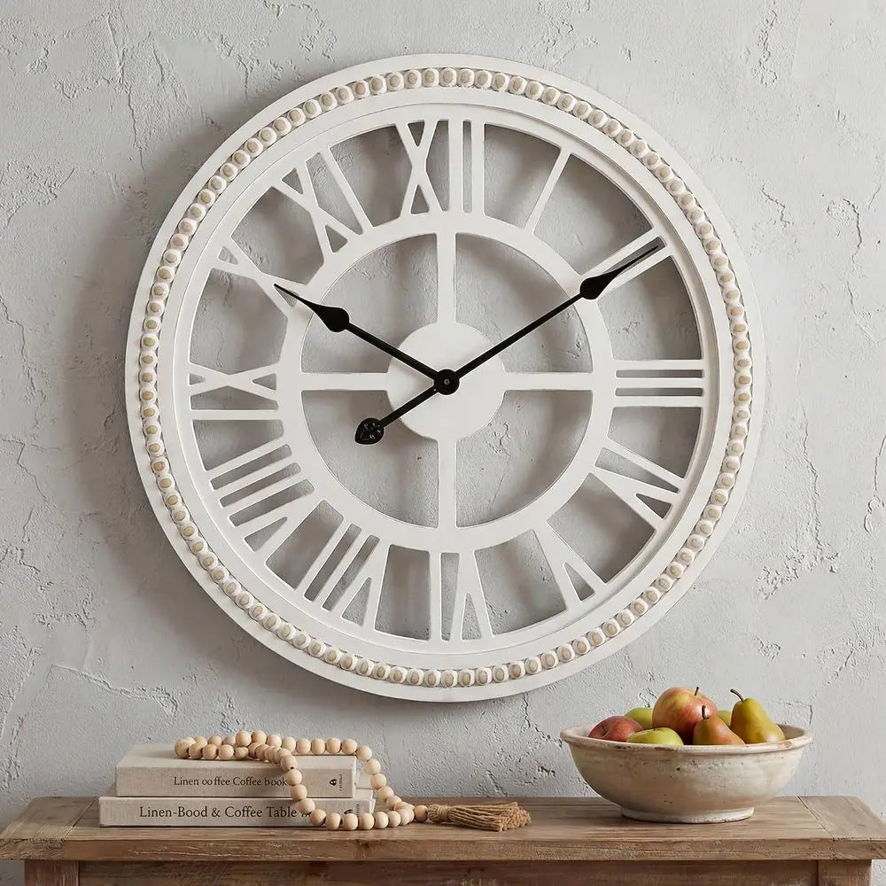 24-Inch Farmhouse Wall Clock, Rustic Wooden Decor, Non-Ticking, Silent