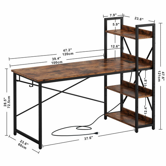 Computer Desk, 47" Industrial with USB