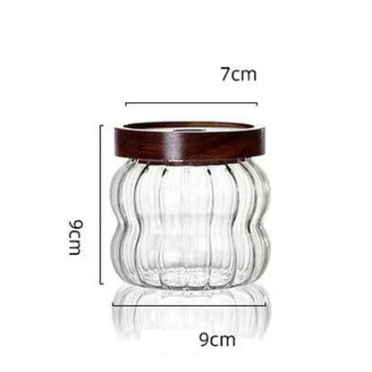 JUSTINLAU Wood Lid Striped Glass Storage Bottles Sealed Jar Tea Coffee Beans Grains Candy Jars Organizer Kitchen Glass Container