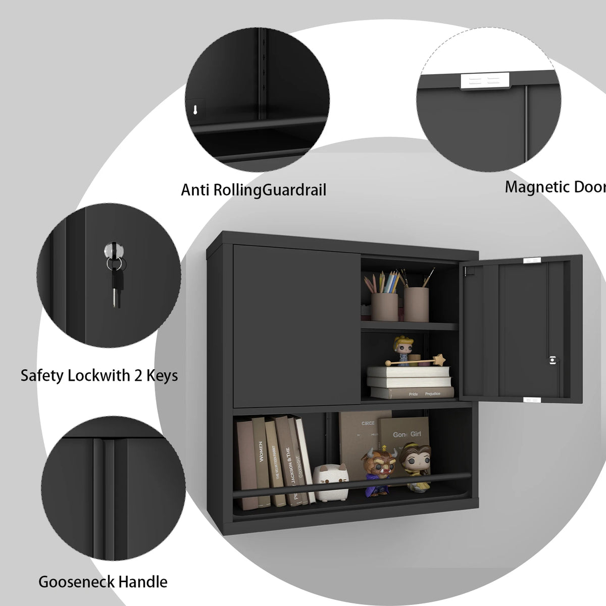Wall Mounted Lockable Steel Storage Cabinet with Adjustable Shelves