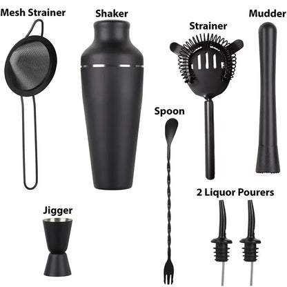 8-Piece Matte Black Cocktail Shaker Set – Complete Bartender Kit