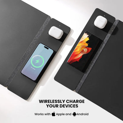 Wireless Charging Desk Mat XL, 15W Fast Charge Mouse Pad with Detachable Magnetic Charging Panel & Document Pocket