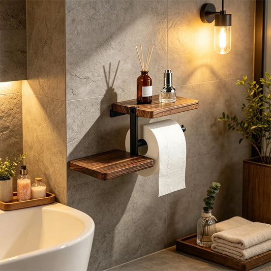 Wall-Mounted Toilet Paper Holder with Shelf