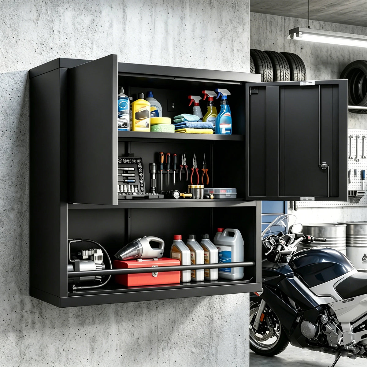 Wall Mounted Lockable Steel Storage Cabinet with Adjustable Shelves