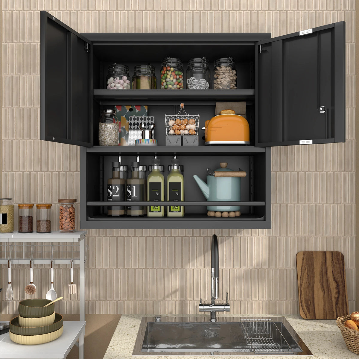 Wall Mounted Lockable Steel Storage Cabinet with Adjustable Shelves