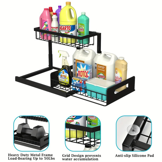 Under Sink Organizer, 2-Tier Metal Shelf