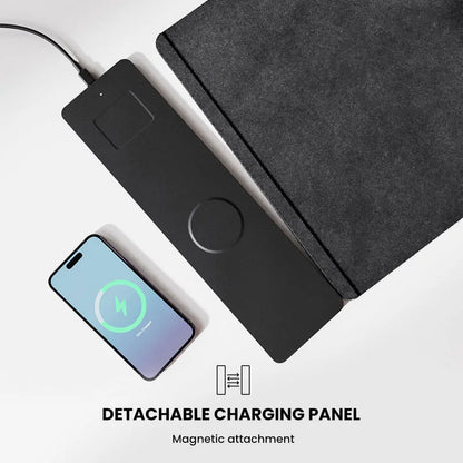 Wireless Charging Desk Mat XL, 15W Fast Charge Mouse Pad with Detachable Magnetic Charging Panel & Document Pocket