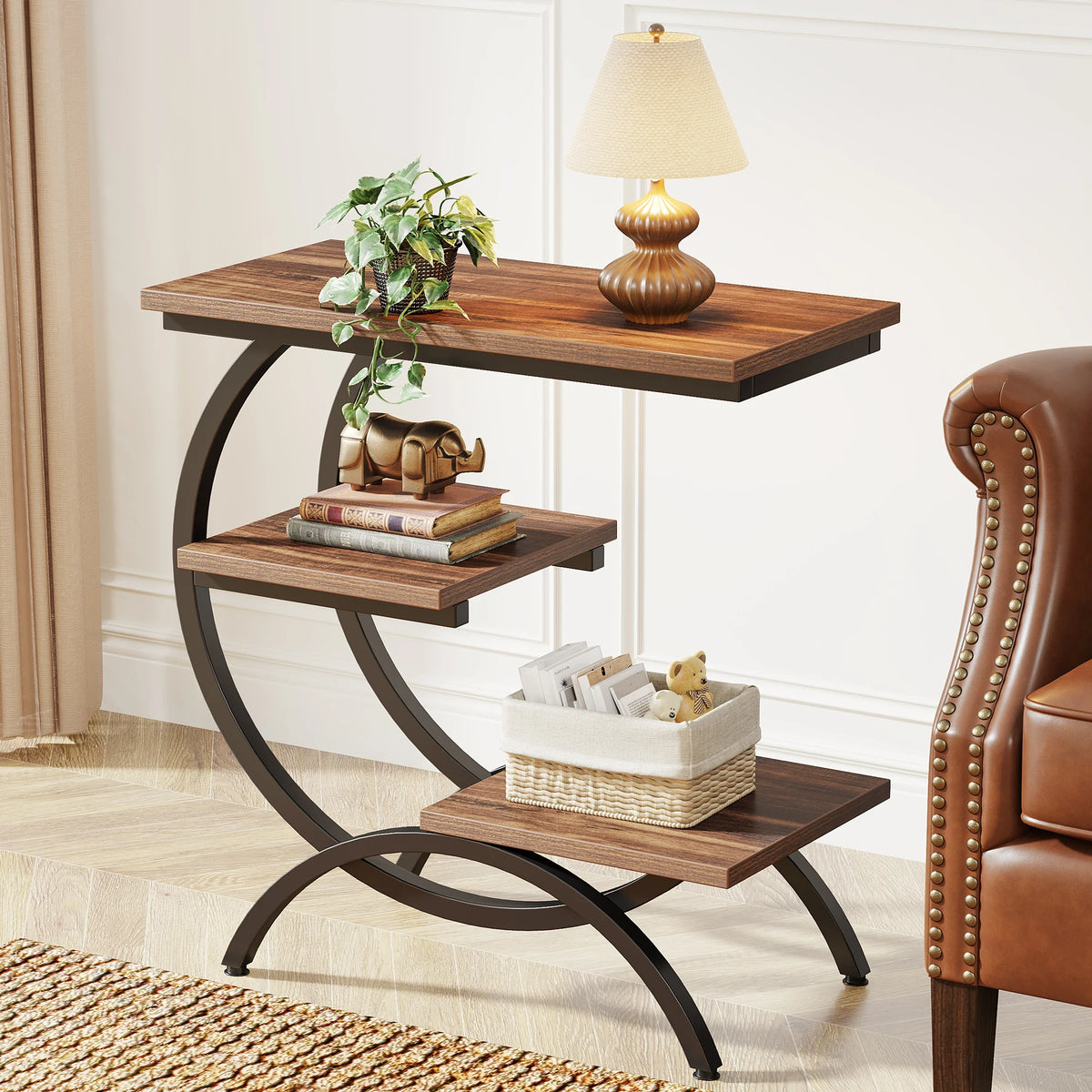 End Table, C-Shaped 3-Tier
